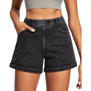 IUGA Stretchy Jorts Women Pull On Jean Shorts Womens High Waisted Folded Hem Denim Shorts Summer Casual with Pockets(Gray)