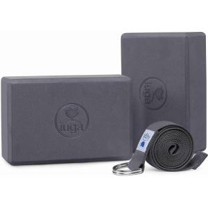 IUGA Yoga Blocks 2 Pack With Strap Non Slip High Density 9″x6″x3″ Solid & Cork Yoga Block With Yoga Strap to Improve Strength Balance for Yoga Pilates Meditation(Gray)