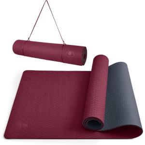 IUGA Yoga Mat Thick Non Slip Anti-tear Pilates Mat Eco Friendly Hot Yoga Mats for Workout & Exercise(72″x 24″x 6mm)(Dark Red)