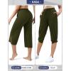 IUGA Wide Leg Capri Pants for Women Drawstring Capris Sweatpants Split Hem Lounge Workout Yoga Pants with Pockets(Dark Green)