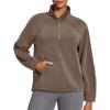 IUGA Soft Quarter Zip Pullover Cropped Sweatshirts for Women Half Zip Pullover Drawstring Hem with Pockets(Brown Coffee)