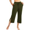 IUGA Wide Leg Capri Pants for Women Drawstring Capris Sweatpants Split Hem Lounge Workout Yoga Pants with Pockets(Dark Green)