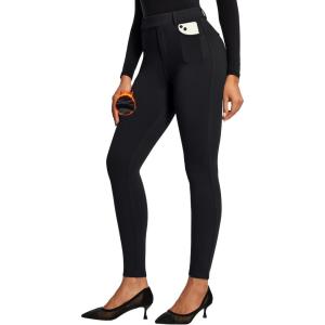 IUGA Fleece Lined Pants Women Pull on Stretchy Work Pants for Women Thermal High Waisted Dress Pants(Black)