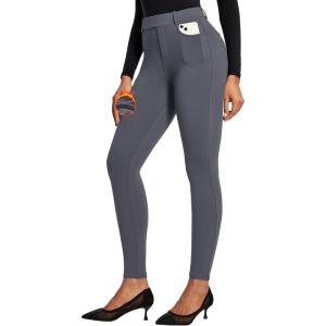 IUGA Fleece Lined Pants Women Pull on Stretchy Work Pants for Women Thermal High Waisted Dress Pants(Dark Gray)
