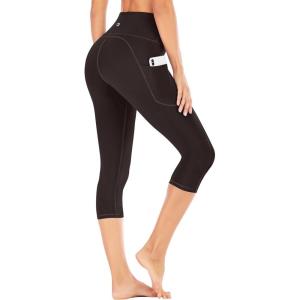 IUGA High Waisted Yoga Pants for Women with Pockets Capri Leggings Workout Capris(Coffee)