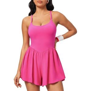 IUGA Rompers for Women 2025 Athletic Romper with Bra Soft Workout Jumpsuits for Women Tummy Control with Double Lined Outfits(Pink)