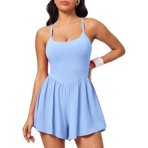 IUGA Rompers for Women 2025 Athletic Romper with Bra Soft Workout Jumpsuits for Women Tummy Control with Double Lined Outfits(Sky Blue)