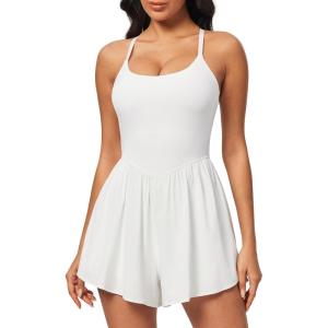 IUGA Rompers for Women 2025 Athletic Romper with Bra Soft Workout Jumpsuits for Women Tummy Control with Double Lined Outfits(White)