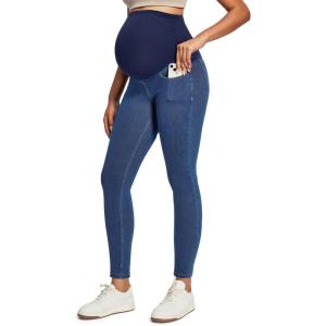 IUGA Stretchy Maternity Jeans Over Belly Skinny High Waisted Jeggings for Women Comfy Maternity Pants for Work with Pockets(Stormy Blue)