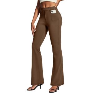 IUGA Womens Dress Pants Bootcut Business Casual Work Pants with Pockets Stretchy Slacks Pull On Trousers Office(Brown)