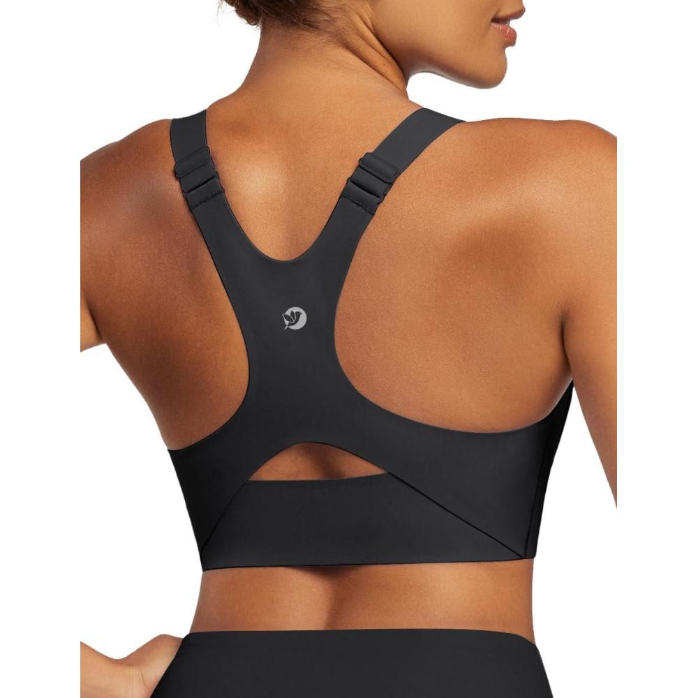 imageIUGA Sports Bras for Women High Support Womens Large Bust High Impact Sports Bras Wireless Push Up Racerback Workout Yoga TopBlack