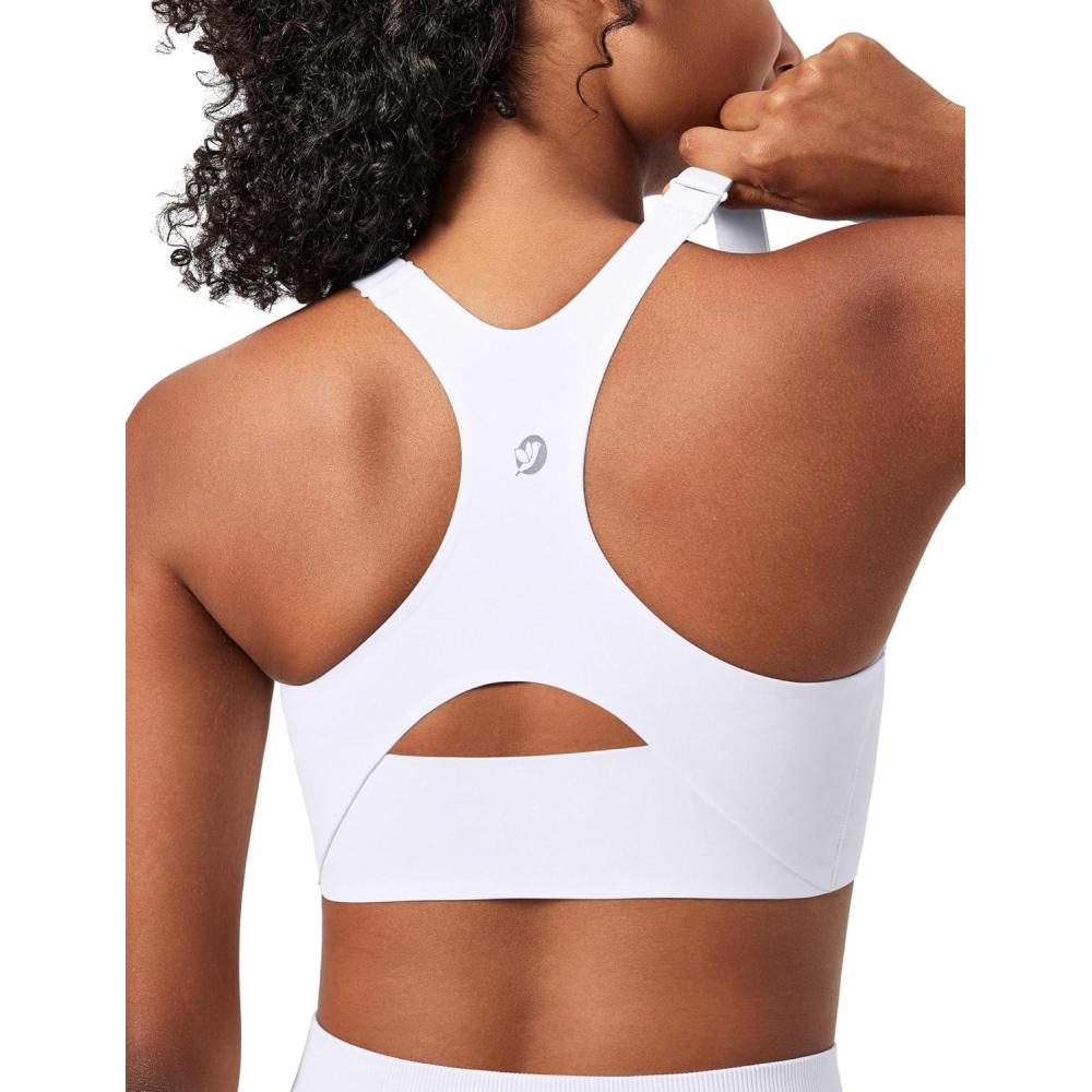 imageIUGA Sports Bras for Women High Support Womens Large Bust High Impact Sports Bras Wireless Push Up Racerback Workout Yoga TopWhite