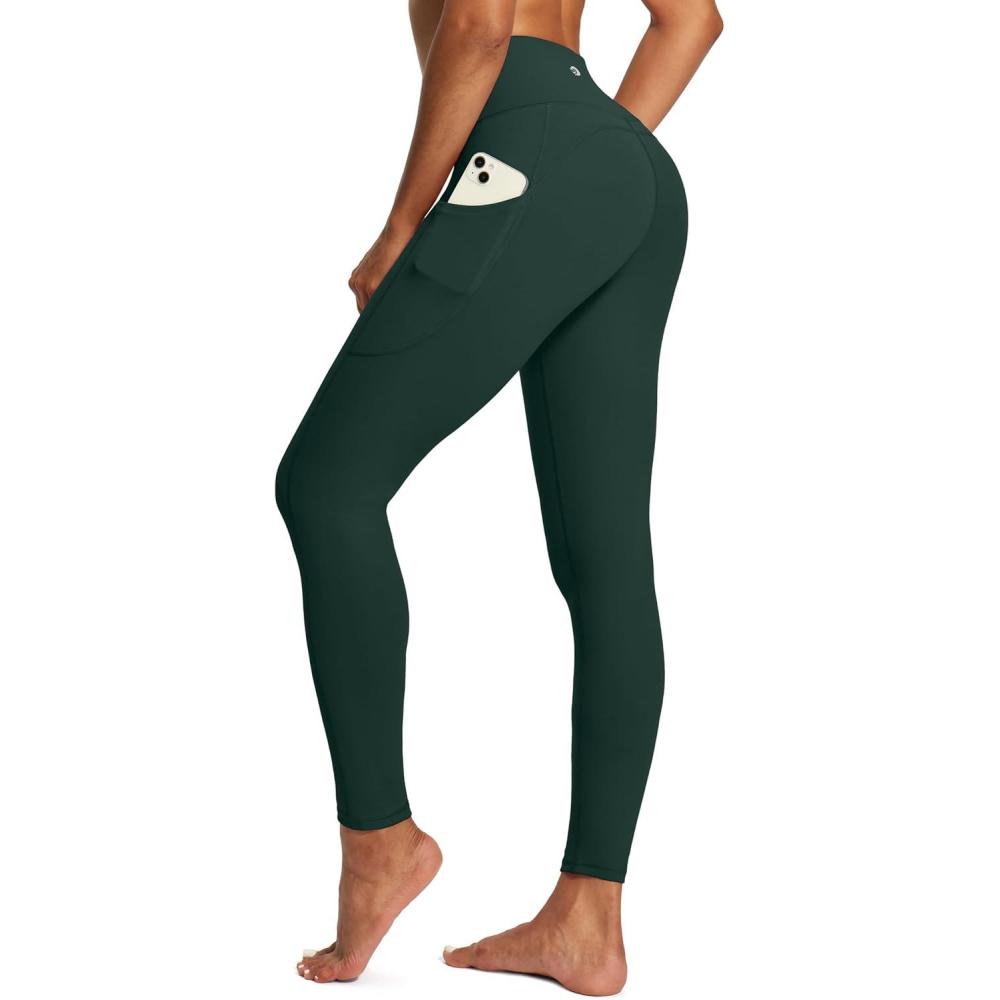 imageIUGA High Waist Yoga Pants with Pockets Leggings for Women Tummy Control Workout Leggings for Women 4 Way StretchForest Green