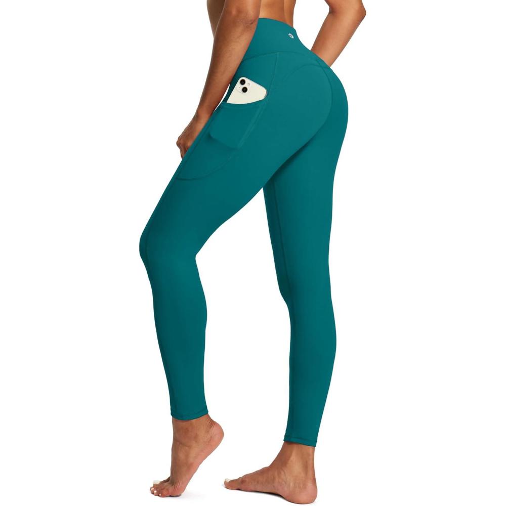 imageIUGA High Waist Yoga Pants with Pockets Leggings for Women Tummy Control Workout Leggings for Women 4 Way StretchTeal Green