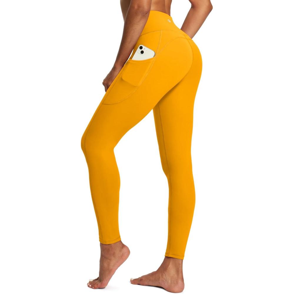imageIUGA High Waist Yoga Pants with Pockets Leggings for Women Tummy Control Workout Leggings for Women 4 Way StretchYellow