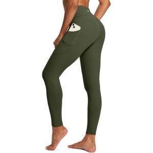 IUGA High Waist Yoga Pants with Pockets, Leggings for Women Tummy Control, Workout Leggings for Women 4 Way Stretch(Dark Army Green)