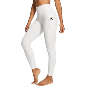 IUGA High Waist Yoga Pants with Pockets, Leggings for Women Tummy Control, Workout Leggings for Women 4 Way Stretch(Off-white)