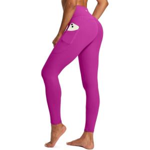 IUGA High Waist Yoga Pants with Pockets, Leggings for Women Tummy Control, Workout Leggings for Women 4 Way Stretch(Red Violet)