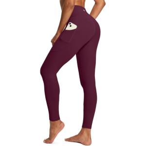 IUGA High Waist Yoga Pants with Pockets, Leggings for Women Tummy Control, Workout Leggings for Women 4 Way Stretch(Wine Red)