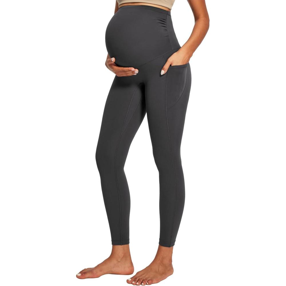 imageIUGA Buttery Soft Maternity Leggings Over The Belly Maternity Pants with Pockets Maternity Clothes for Yoga WorkDark Grey