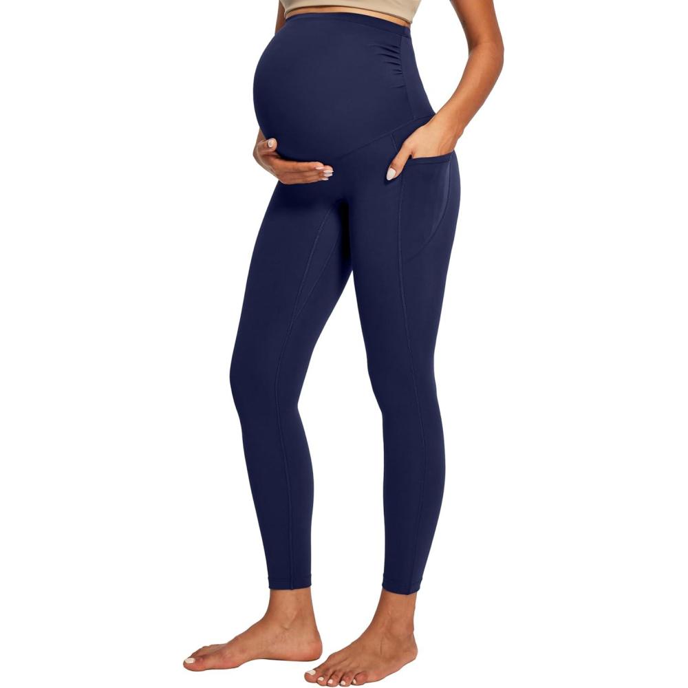 imageIUGA Buttery Soft Maternity Leggings Over The Belly Maternity Pants with Pockets Maternity Clothes for Yoga WorkMidnight Blue