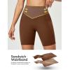 IUGA Gym Shorts Women Scrunch Butt Lifting Tummy Control Biker Shorts with Pockets High Waist Yoga Booty Workout Running 6″(Brown)