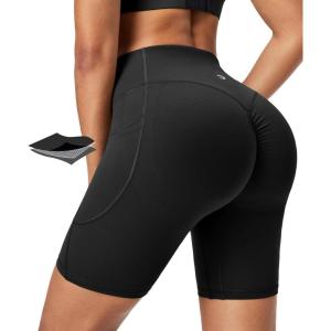 IUGA Gym Shorts Women Scrunch Butt Lifting Tummy Control Biker Shorts with Pockets High Waist Yoga Booty Workout Running 6″(Black)
