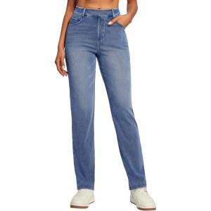 IUGA Straight Leg Jeans for Women Pull On Stretchy Jeans for Women Bootcut Womens Jeans High Waisted Casual Denim Pants(Whisker Vintage Blue Wash)