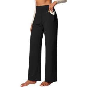 IUGA Wide Leg Yoga Dress Pants for Women with Pockets Stretch Work Pants Women High Waisted Business Casual Trousers Slacks(Black)