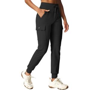 IUGA Women’s Fleece Lined Pants Water Resistant Hiking Joggers High Waist Thermal Cargo Sweatpants for Women(Black)