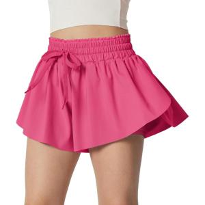 IUGA Girls Butterfly Shorts with Pockets Athletic Flowy Preppy Clothes Running Tennis Dance Cheer 2 in 1 Shorts Teen Girls(Hot Pink)