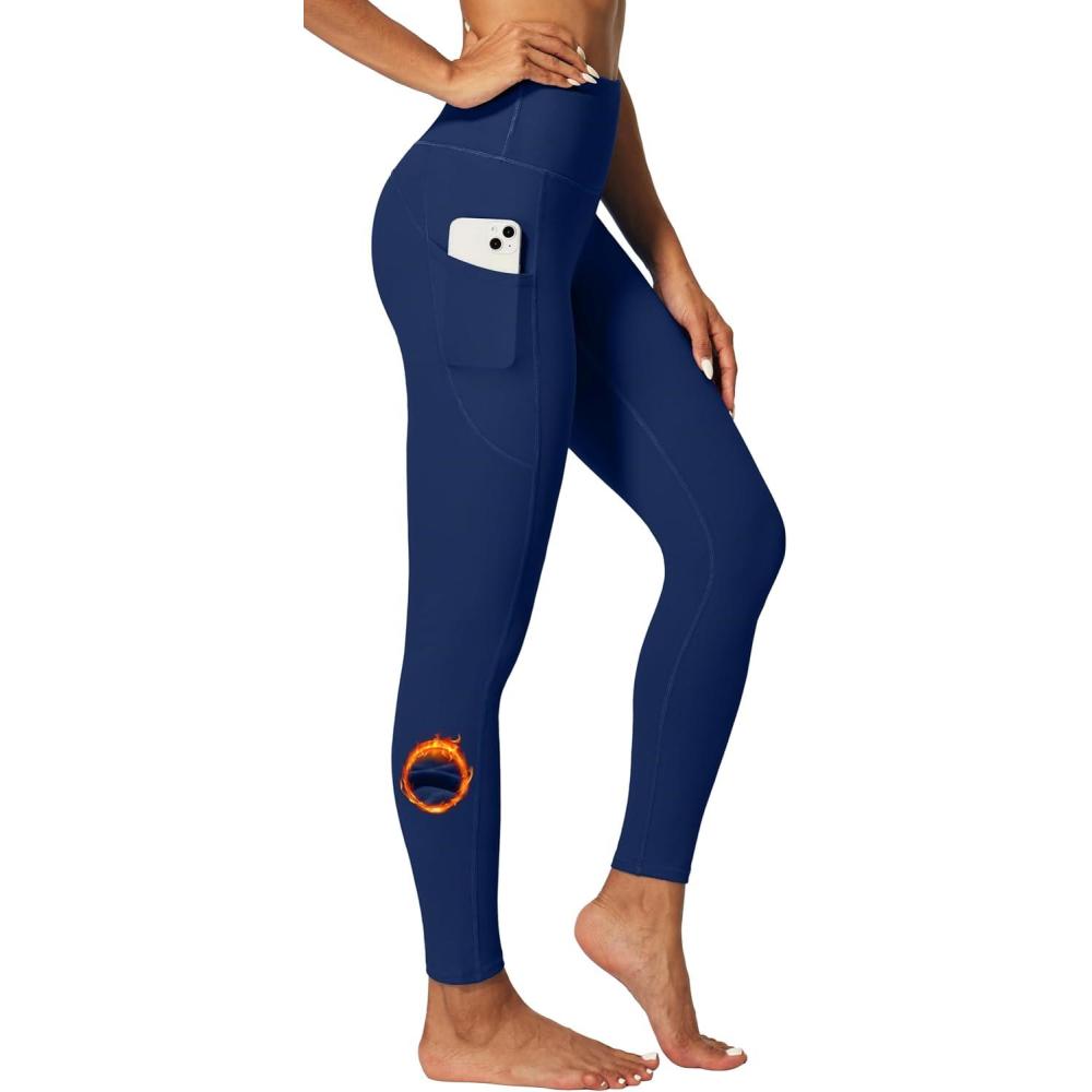 imageIUGA Fleece Lined Leggings Women Thermal Leggings for Women Winter Warm Tights High Waisted Hiking Yoga Pants with PocketsDark Blue