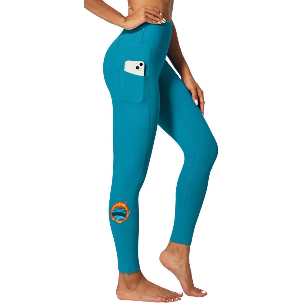 imageIUGA Fleece Lined Leggings Women Thermal Leggings for Women Winter Warm Tights High Waisted Hiking Yoga Pants with PocketsDark Cyan