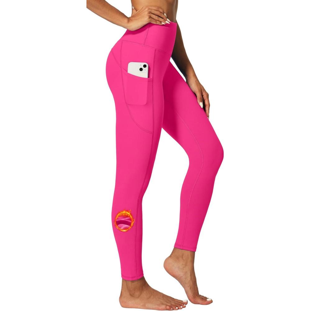 imageIUGA Fleece Lined Leggings Women Thermal Leggings for Women Winter Warm Tights High Waisted Hiking Yoga Pants with PocketsSonic Pink