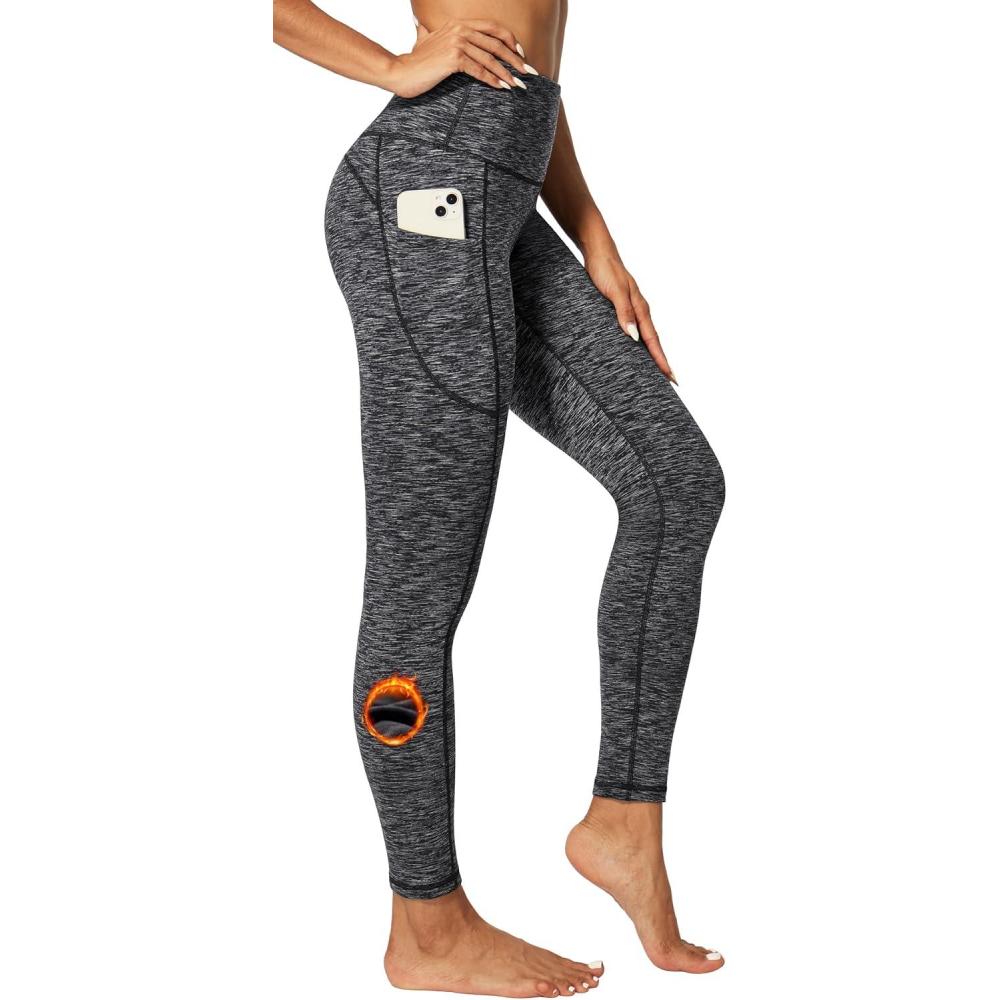 imageIUGA Fleece Lined Leggings Women Thermal Leggings for Women Winter Warm Tights High Waisted Hiking Yoga Pants with PocketsSpace Dye Black2020