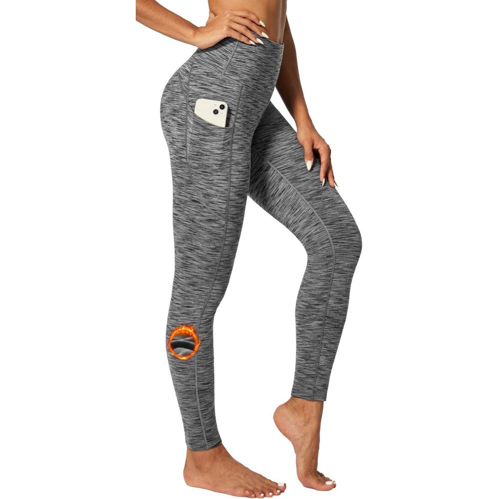 imageIUGA Fleece Lined Leggings Women Thermal Leggings for Women Winter Warm Tights High Waisted Hiking Yoga Pants with PocketsSpace Dye Gray2020