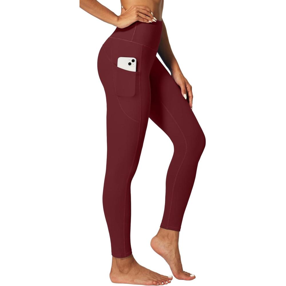 imageIUGA Fleece Lined Leggings Women Thermal Leggings for Women Winter Warm Tights High Waisted Hiking Yoga Pants with PocketsWine