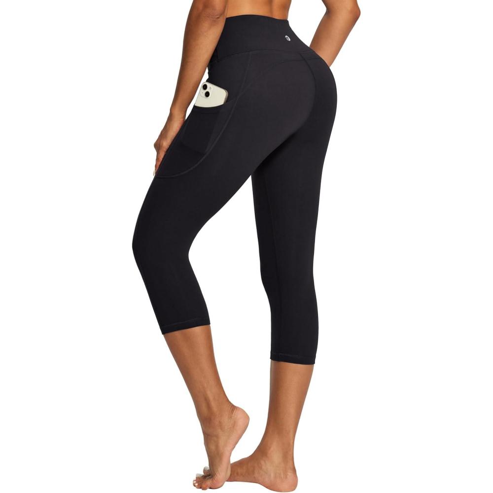 imageIUGA High Waisted Yoga Pants for Women with Pockets Capri Leggings for Women Workout Leggings for Women Yoga CaprisBlackcapri