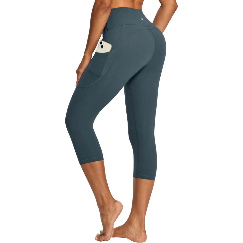 imageIUGA High Waisted Yoga Pants for Women with Pockets Capri Leggings for Women Workout Leggings for Women Yoga CaprisDark Green