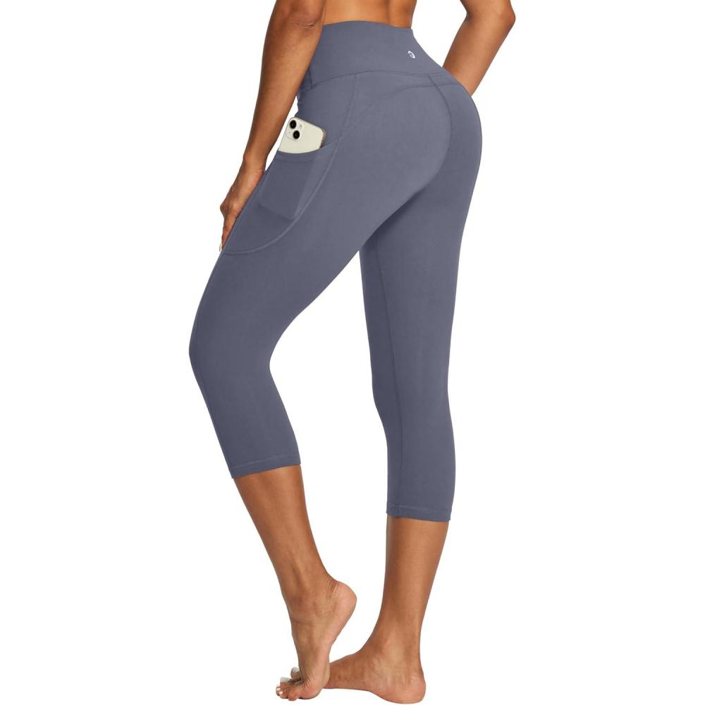 imageIUGA High Waisted Yoga Pants for Women with Pockets Capri Leggings for Women Workout Leggings for Women Yoga CaprisGray