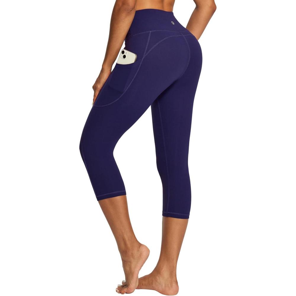 imageIUGA High Waisted Yoga Pants for Women with Pockets Capri Leggings for Women Workout Leggings for Women Yoga CaprisNavy Blue