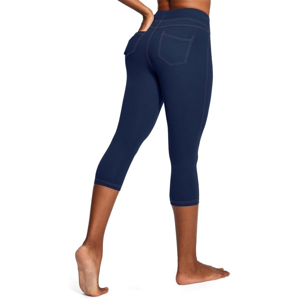 imageIUGA High Waisted Yoga Pants for Women with Pockets Capri Leggings for Women Workout Leggings for Women Yoga CaprisNavy Jeans