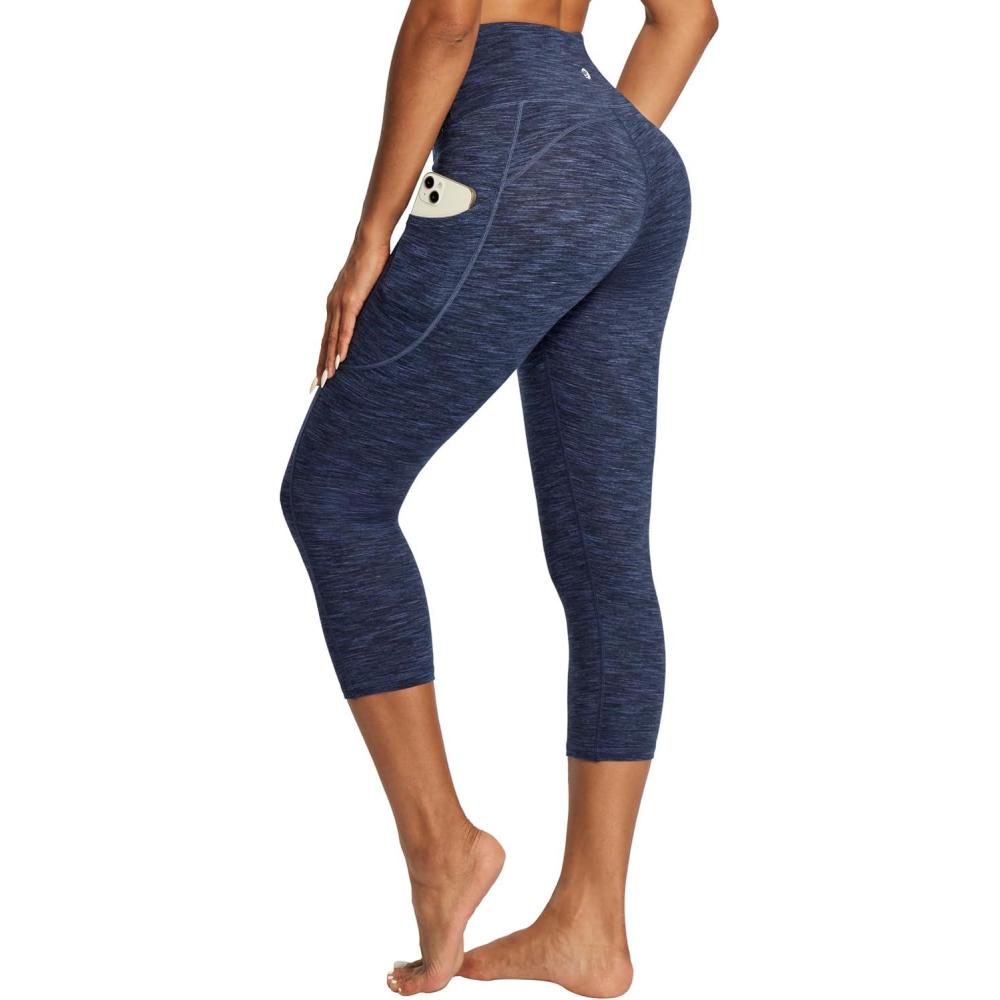 imageIUGA High Waisted Yoga Pants for Women with Pockets Capri Leggings for Women Workout Leggings for Women Yoga CaprisSpace Dye Blue