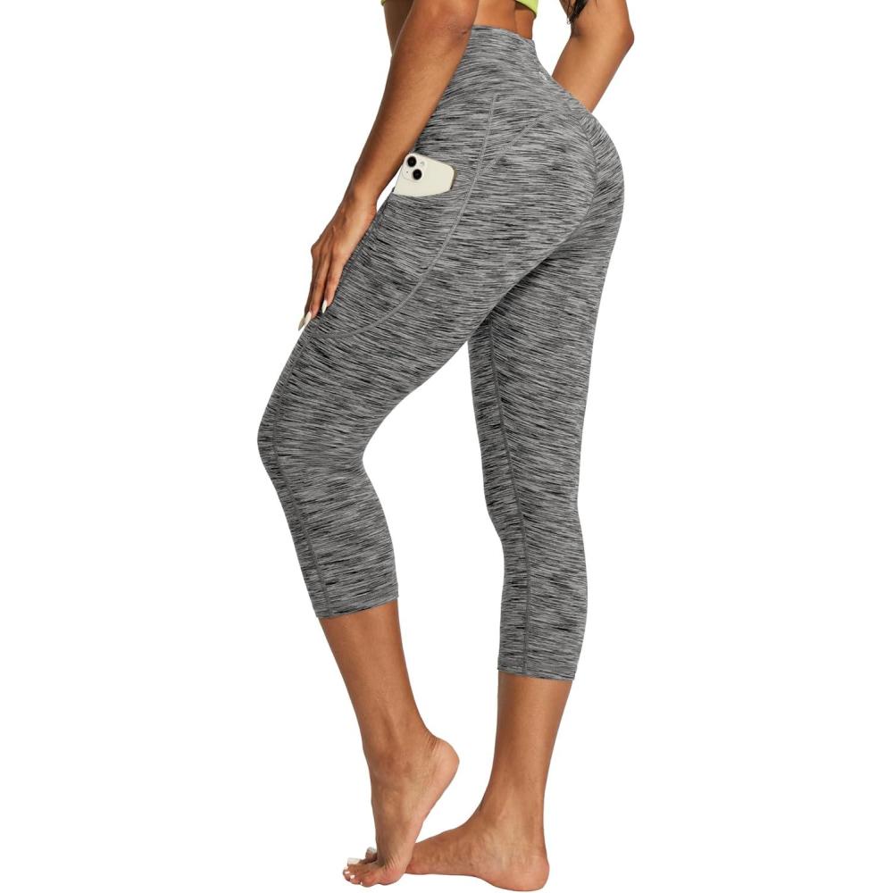 imageIUGA High Waisted Yoga Pants for Women with Pockets Capri Leggings for Women Workout Leggings for Women Yoga CaprisSpace Dye Gray