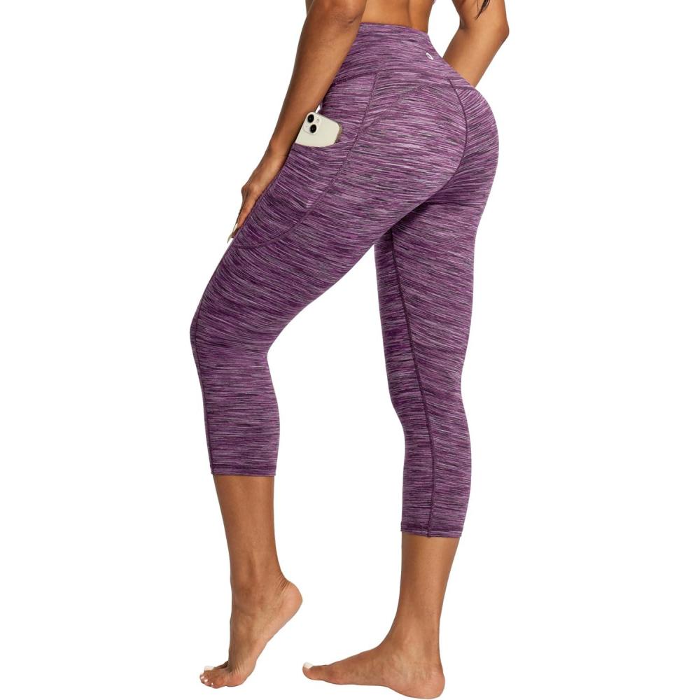 imageIUGA High Waisted Yoga Pants for Women with Pockets Capri Leggings for Women Workout Leggings for Women Yoga CaprisSpace Dye Purple