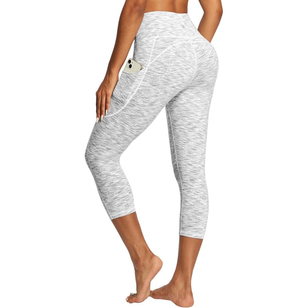 imageIUGA High Waisted Yoga Pants for Women with Pockets Capri Leggings for Women Workout Leggings for Women Yoga CaprisSpace Dye White