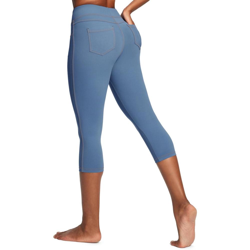 imageIUGA High Waisted Yoga Pants for Women with Pockets Capri Leggings for Women Workout Leggings for Women Yoga CaprisVibrant Blue Jeans
