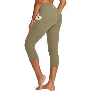 IUGA High Waisted Yoga Pants for Women with Pockets Capri Leggings for Women Workout Leggings for Women Yoga Capris(Olive)