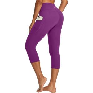 IUGA High Waisted Yoga Pants for Women with Pockets Capri Leggings for Women Workout Leggings for Women Yoga Capris(Purple)