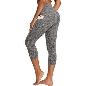 IUGA High Waisted Yoga Pants for Women with Pockets Capri Leggings for Women Workout Leggings for Women Yoga Capris(Space Dye Gray)
